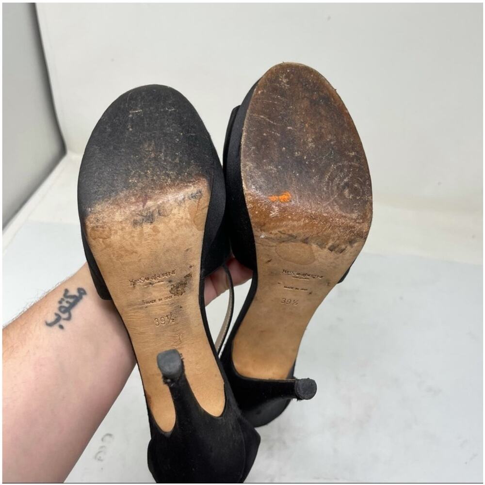 Yves Saint Laurent Vintage black satin platform ultra high heels size 39.5 - Picture 8 of 12
